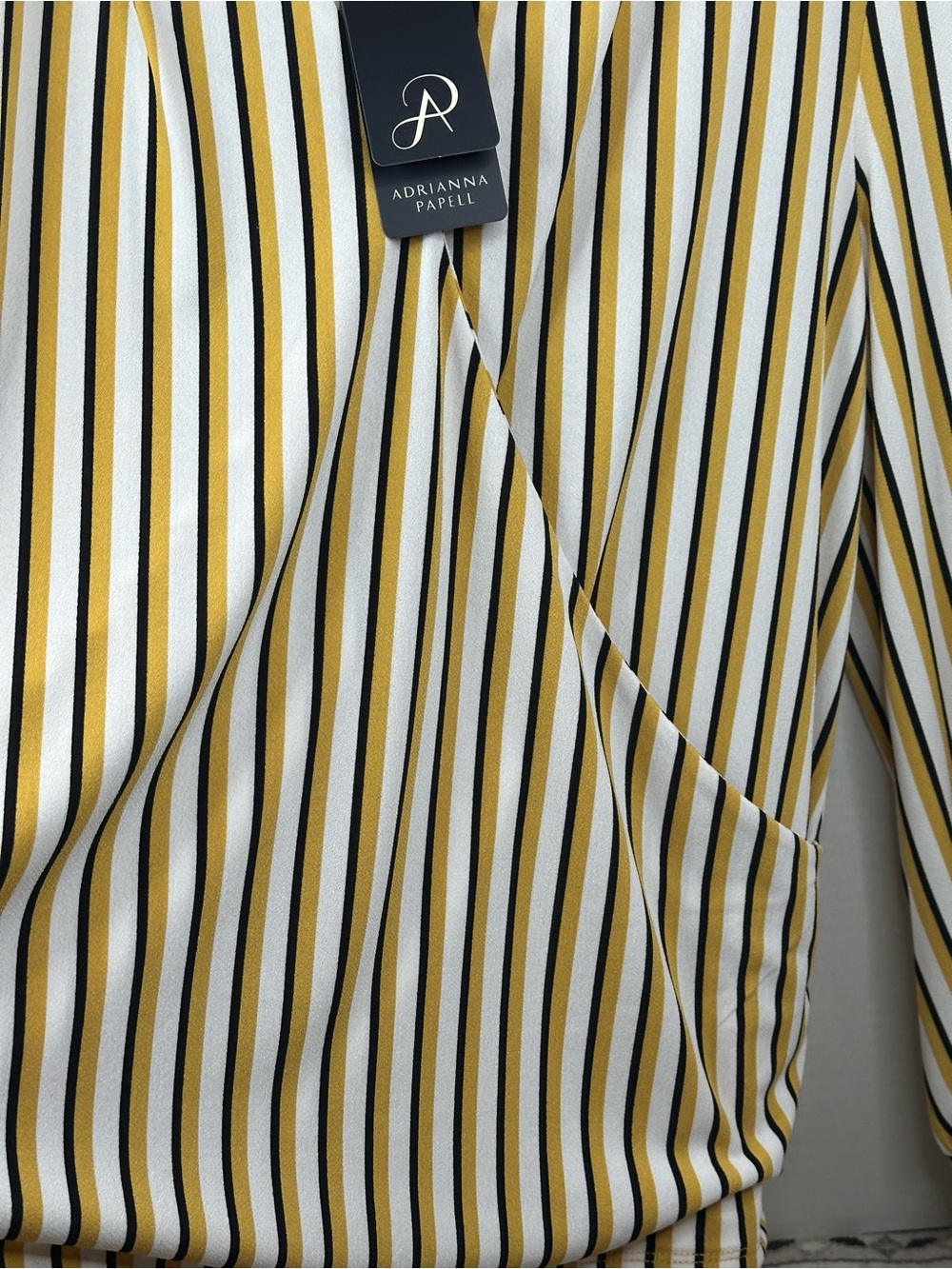Adrianna Papell Yellow, White & Black Stripe Surplice Blouse, XL, NWT - Picture 5 of 6